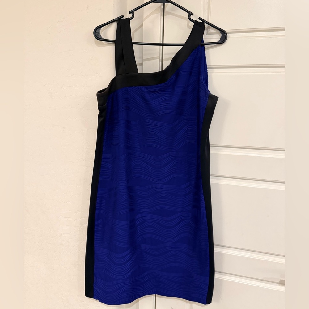 Enfocus Studio One Shoulder Dress in Blue and Black